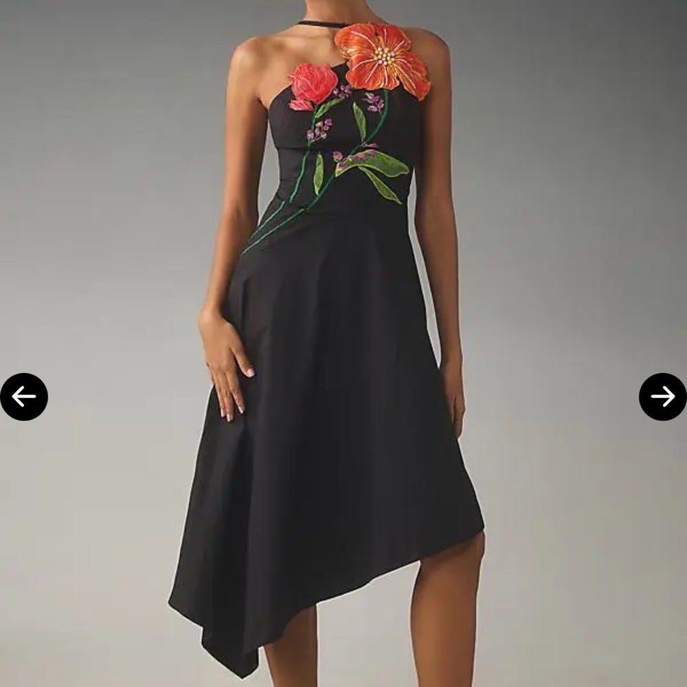 Anthropology Black Dress with Floral Embroidery